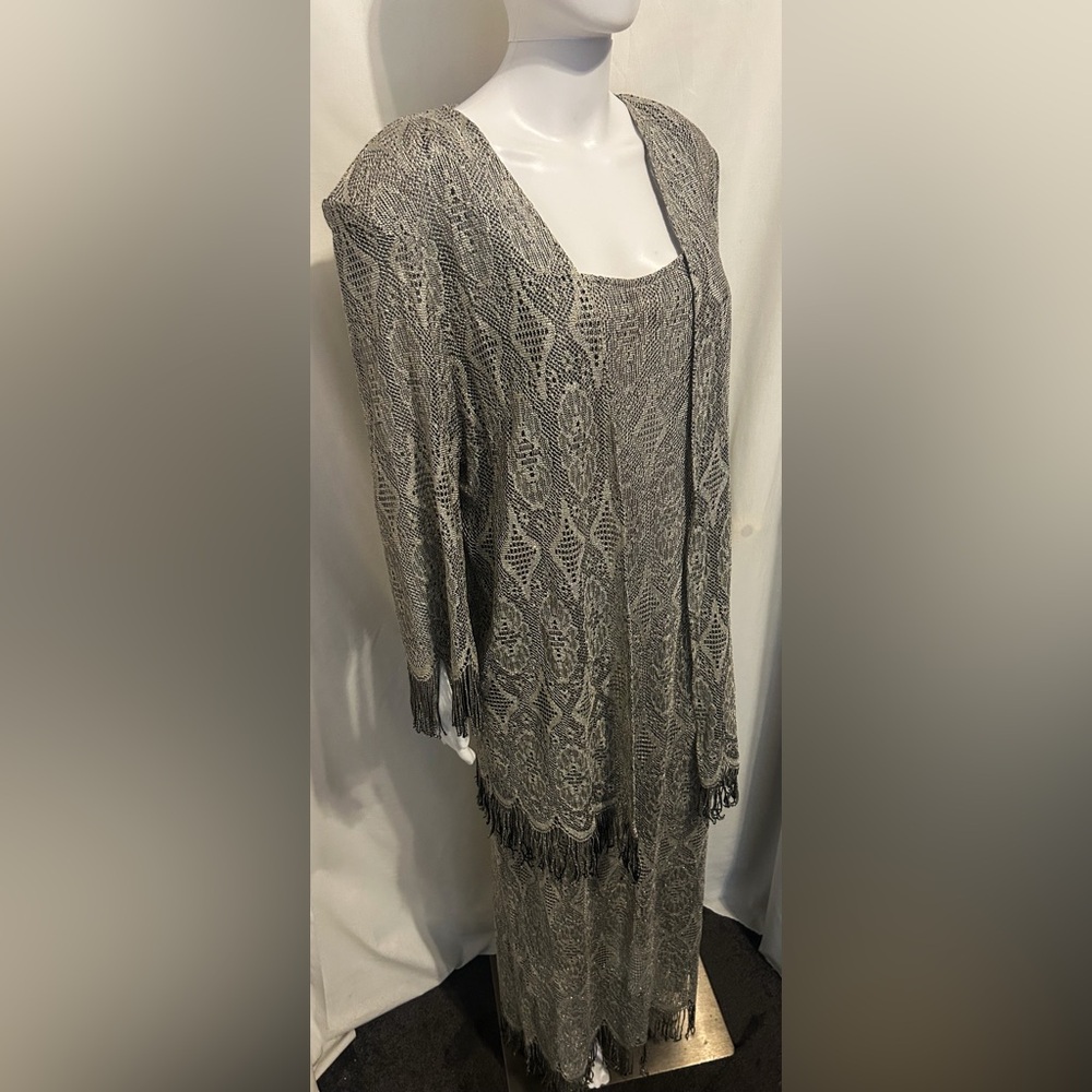 Onyx Nite Sz 18 Metallic Fringe Maxi Dress Set Elegant Formal Wedding Party Glam